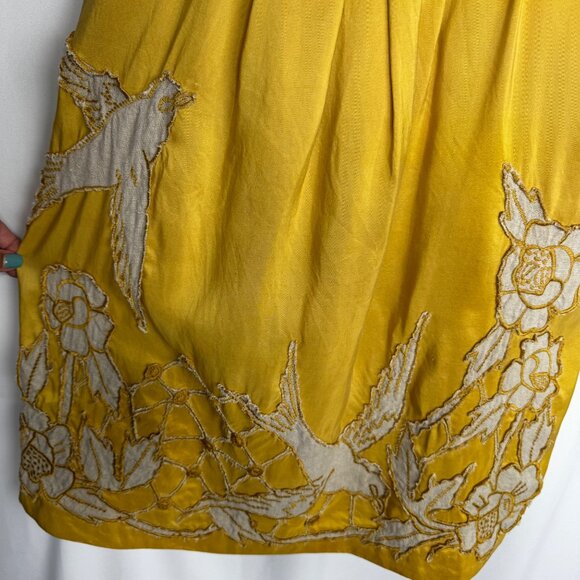 Yoana Baraschi Yellow Silk Sz 10 Sundress Bird & Floral Embroidery Boho Fairy - Picture 7 of 12